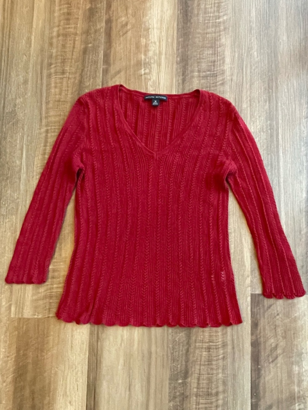 Vintage Y2K Banana Republic Red Knit V-Neck Flutter Sleeve Sweater